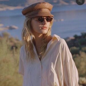 lack of color mesa tan woven news boy baker cap paris hat size Medium 57cm NEW